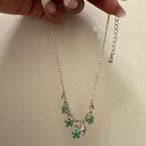 Silver and Green Floral Necklace